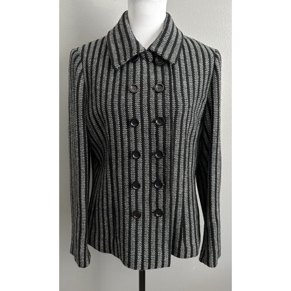 Jean Louis Scherrer Boutique Black White Dbl Breast Blazer Lined Jacket Sz 16